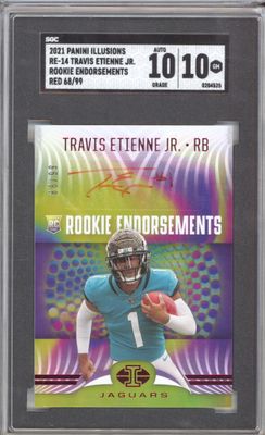 2021 Panini Illusions RE-14 Travis Etienne jr Rookie Endorsements red /99 SGC 10-10