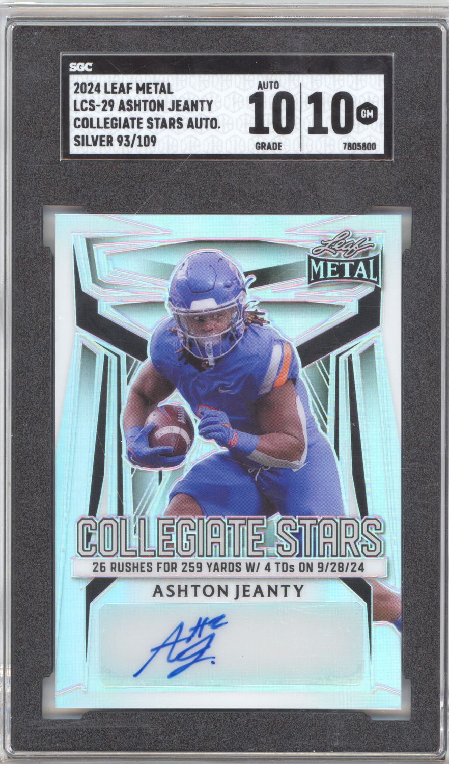 2024 Leaf Metal LCS29 Ashton Jeanty Collegiate Stars Auto silver /109 SGC 10-10