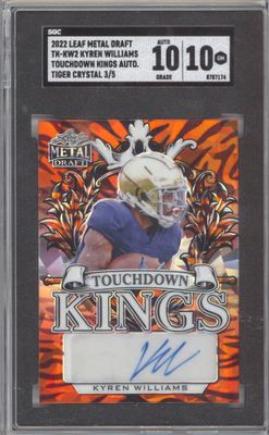 2022 Leaf Metal Draft TK-KW2 Kyren Williams Touchdown Kings Auto Tiger Crystal SGC 10-10