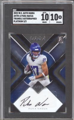 2023 Wild Card Auto Mania AMTR-A Puka Nacua Triangle Auto Platinum /3 SGC 10-10