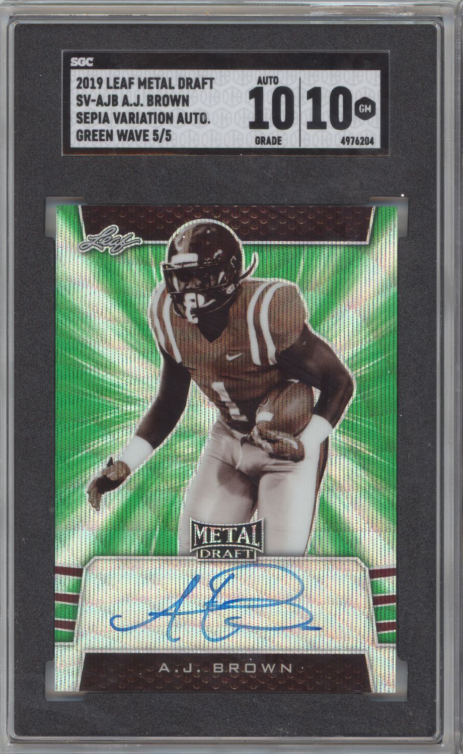 2019 Leaf Metal Draft SV-AJB AJ Brown Sepia Variation Auto Green Wave /5 SGC 10-10