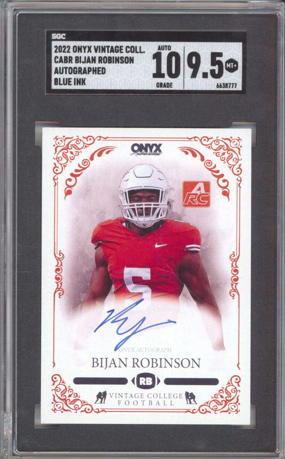 2022 Onyx Vintage Coll. CABR Bijan Robinson Auto Blue Ink SGC 10-9.5