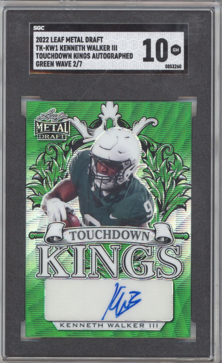 2022 Leaf Metal Draft TK-KW1 Kenneth Walker III Touchdown Kings Auto Green Wave /7 SGC 10