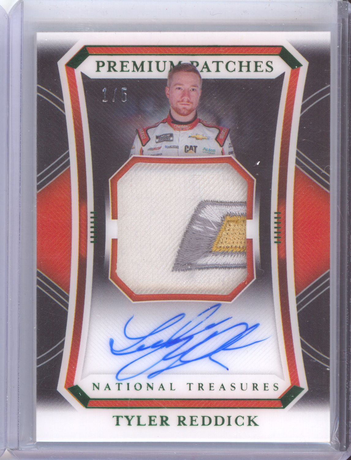 2025 Panini National Treasures #PPM-TR Tyler Reddick Premium Patches Autograph Emerald #/5