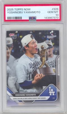 2025 Topps Now #926 Yoshinobu Yamamoto PSA 10