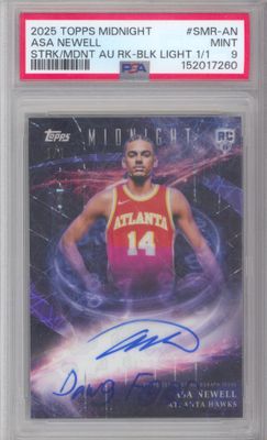 2025 Topps Midnight SMR-AN Asa Newell Stroke of Midnight Auto Black Light 1/1 PSA 9