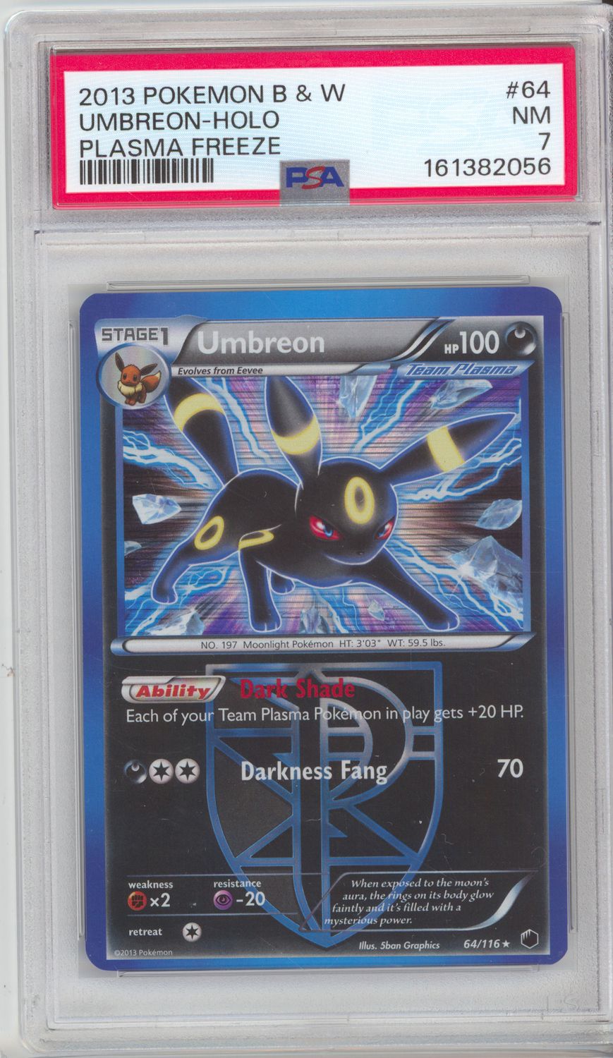 2013 Pokemon Black &amp; White Umbreon Holo Plasma Freeze