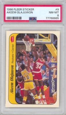 1986 Fleer Sticker #9 Akeem Olajuwon PSA 8