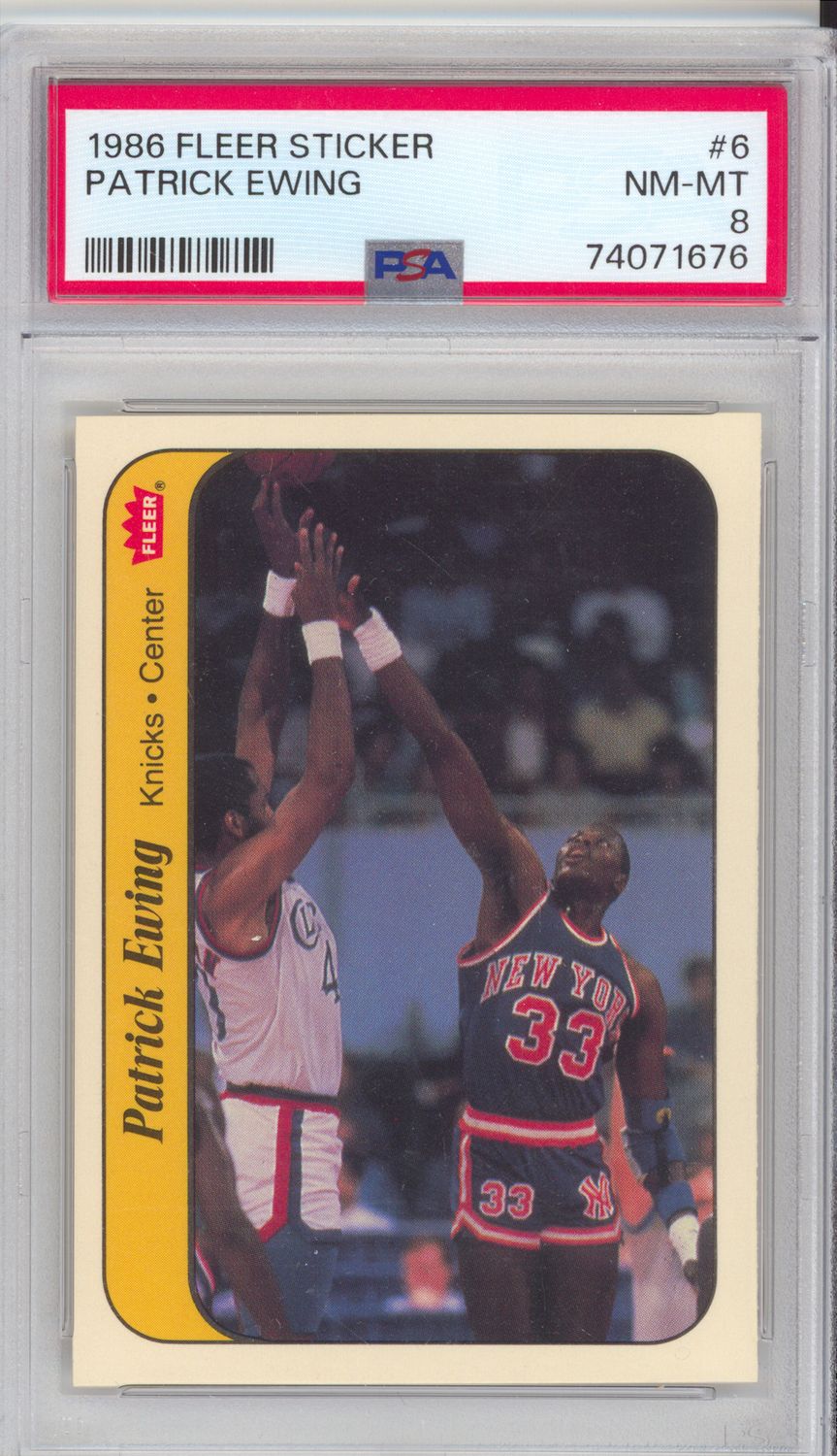 1986 Fleer Sticker #6 Patrick Ewing PSA 8