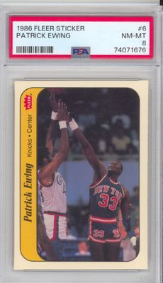 1986 Fleer Sticker #6 Patrick Ewing PSA 8