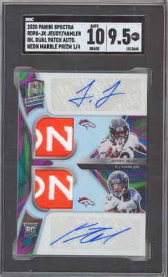 2020 Panini Spectra #RDPA-JK Jerry Jeudy / KJ Hamler Rookie Dual Patch Autograph Neon Marble #/4 SGC 9.5 Auto 10