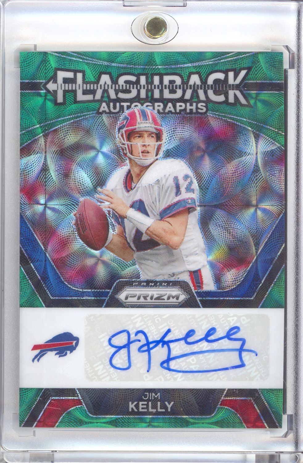 2023 Panini Prizm #FA-JK Jim Kelly Flashback Autographs Green Scope #/75