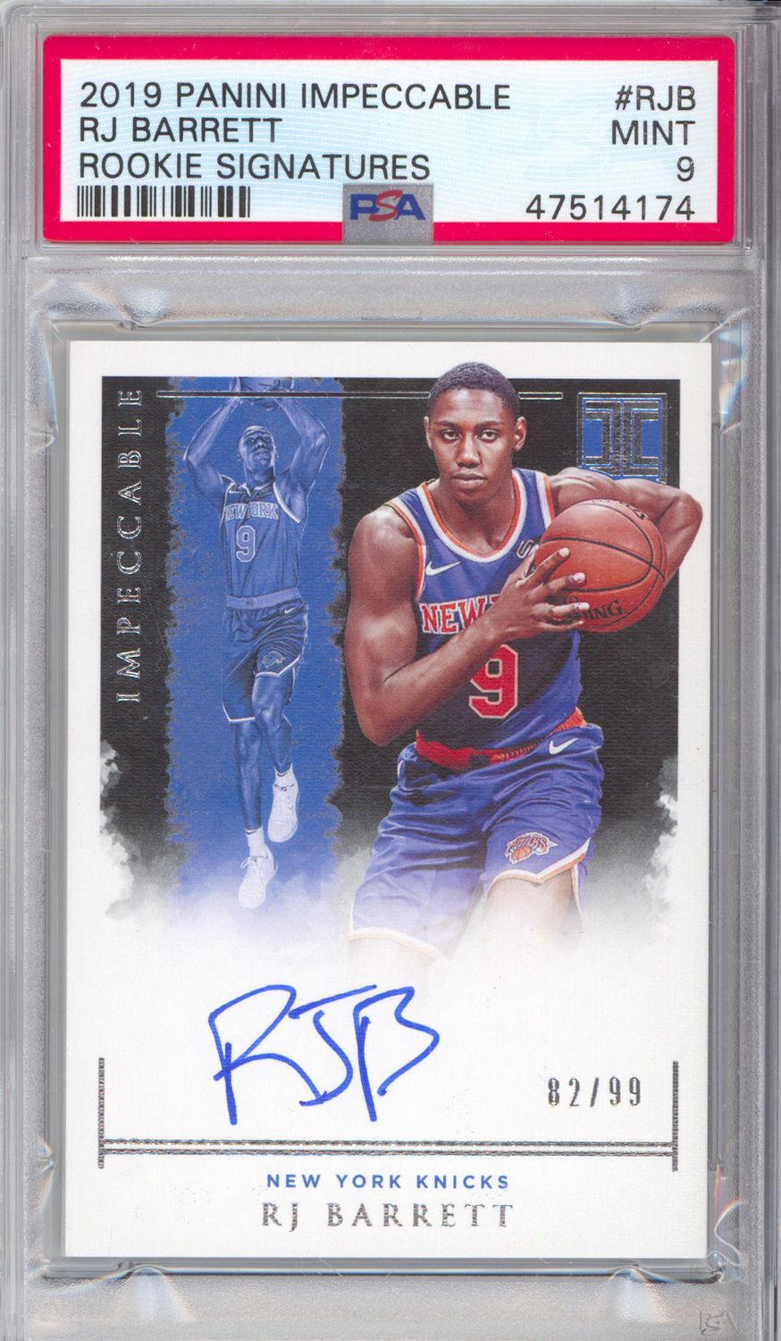 2019 Panini Impeccable #IR-RJB RJ Barrett Rookie Signatures #/99 PSA 9