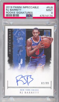 2019 Panini Impeccable #IR-RJB RJ Barrett Rookie Signatures #/99 PSA 9