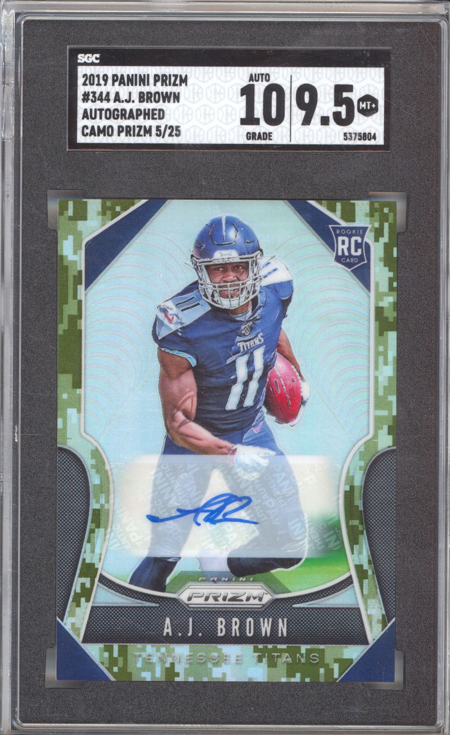2019 Panini Prizm #344 AJ Brown Camo Auto /25 SGC 9.5/Auto 10