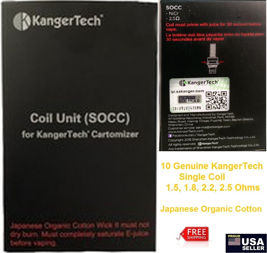 Kangertech SOCC Single Coil Unit Cotton Protank 1 &amp; 2, EVOD1 Unitank. AUTHENTIC