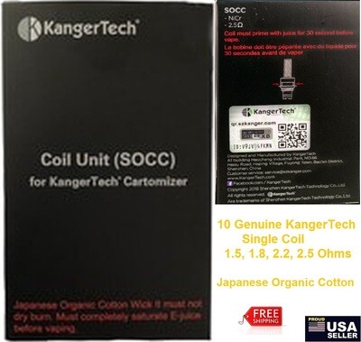 Kangertech SOCC Single Coil Unit Cotton Protank 1 &amp; 2, EVOD1 Unitank. AUTHENTIC