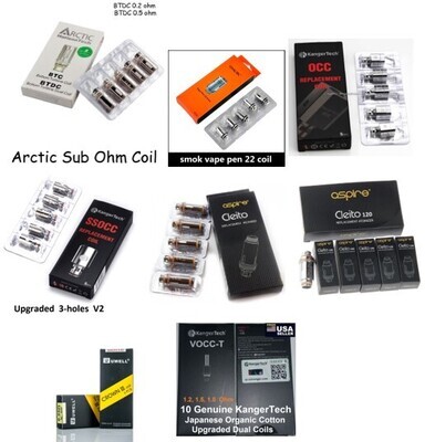 Popular Coils: KangerTech VOCC-T, SSOCC, OCC. Aspire Cleito and 120. SMOK Baby Beast. uWell Crown III. Horizontech Arctic