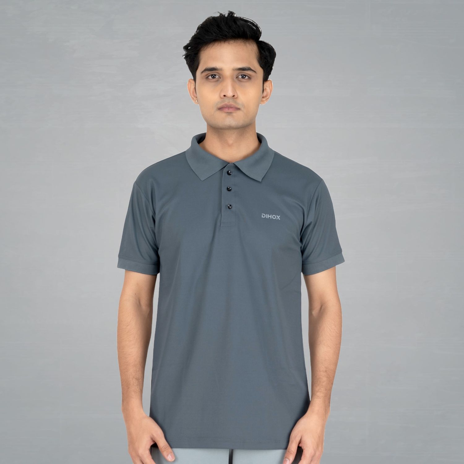 Men&#39;s Half Sleeves Plain Polo T Shirt (Dark Grey)