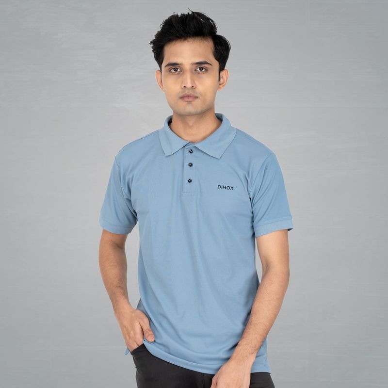 Men&#39;s Half Sleeves Plain Polo T Shirt (Sky Blue)