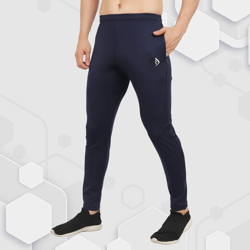 Stretchable Track Pants with 2 Zip Pocket for Men (Navy Blue)