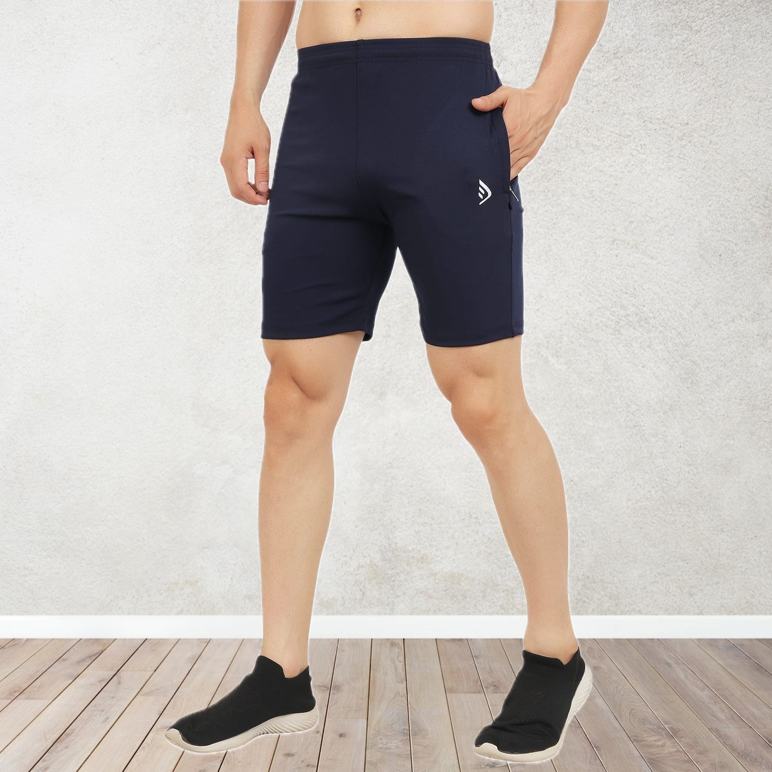 Casual Stretchable Shorts with 2 Zip Pocket for Men (Navy Blue)