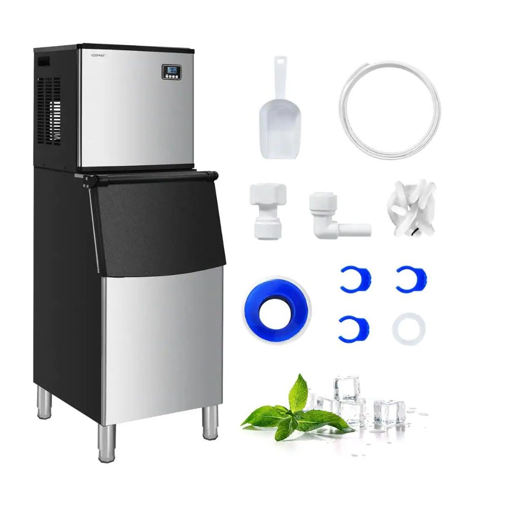 COSTWAY Commercial Ice Maker 353LBS/24H 198 LBS Storage Bin FP10036US-SL