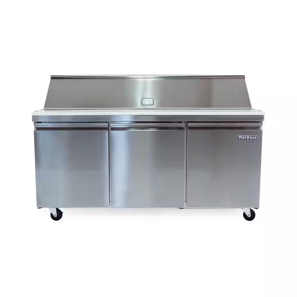 NORPOLE 70 in. W 15.5 cu. ft. 3-Door Mega Top Sandwich-Salad Prep Table Stainless Steel NP3R-SWMT