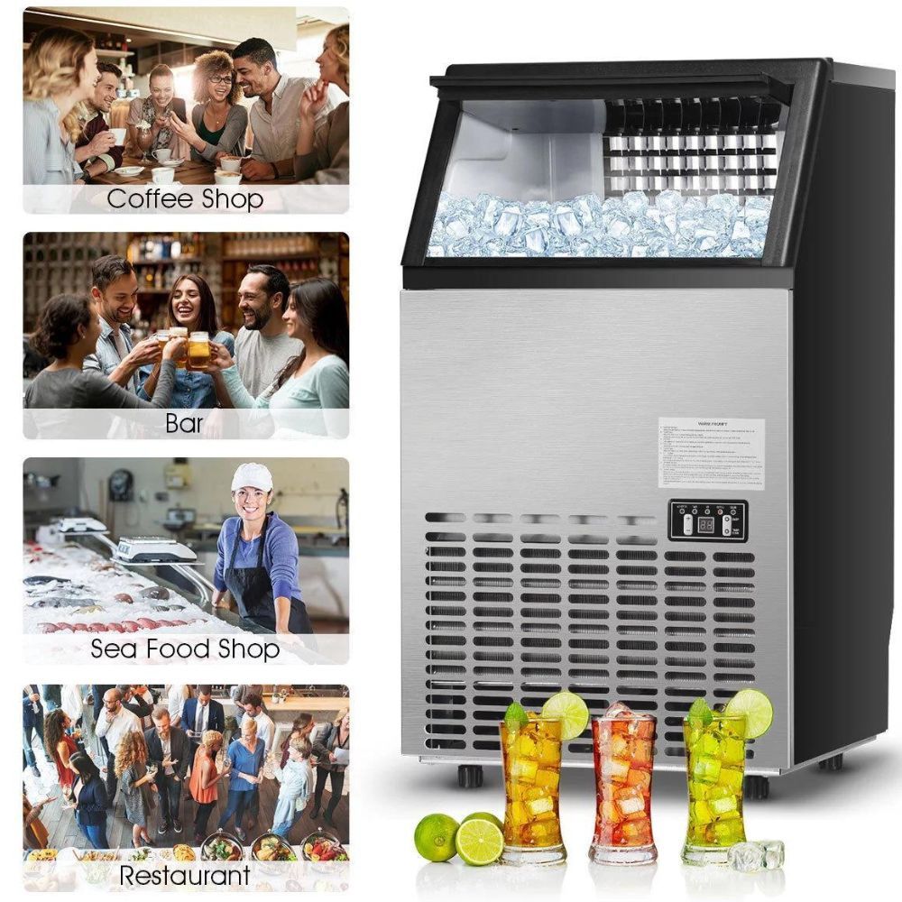 COSTWAY Portable Built-In Stainless Steel Commercial Ice Maker