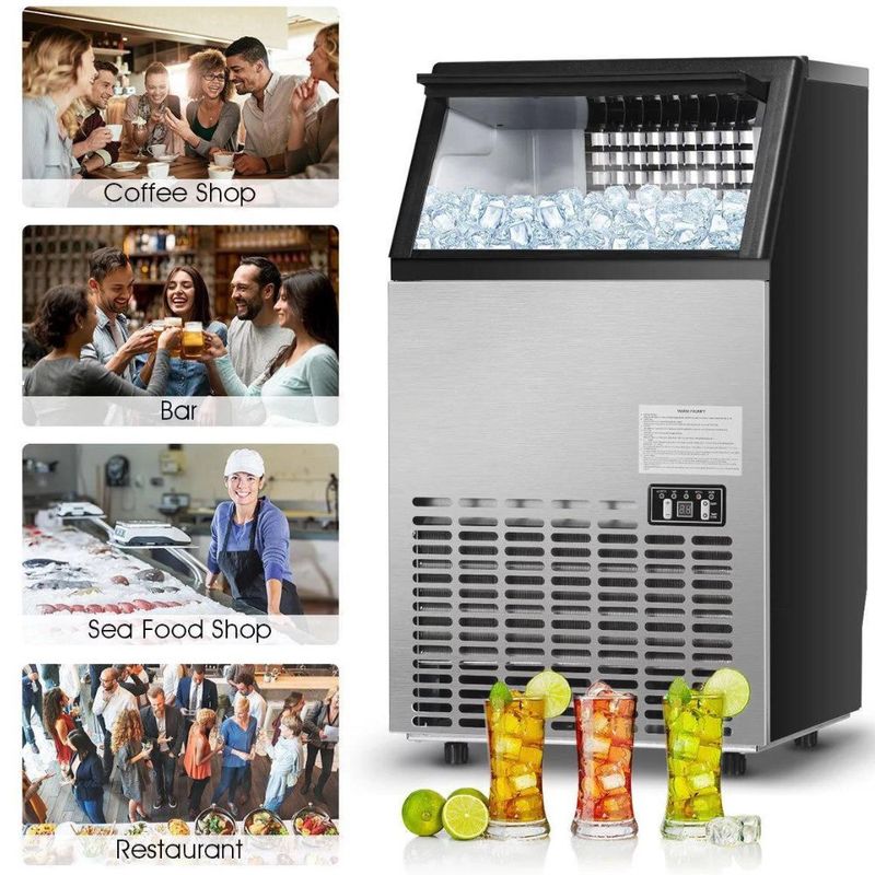 COSTWAY Portable Built-In Stainless Steel Commercial Ice Maker
