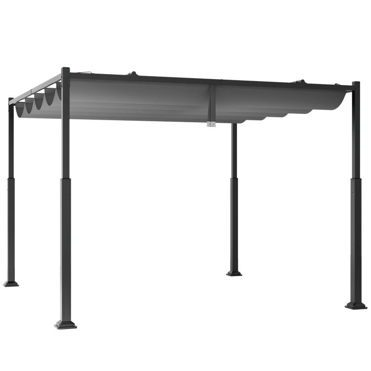 COSTWAY 10 x 10 Feet Outdoor Pergola with Retractable and Metal Columns Gray