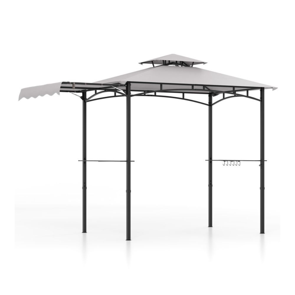 COSTWAY 10.5 x 5 FT Grill Outdoor Pergola with Side Awning and Double-Tiered Top Grey