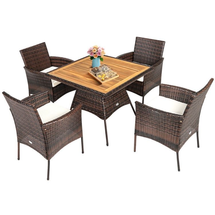 COSTWAY 5 Pieces Wicker Patio Dining Set