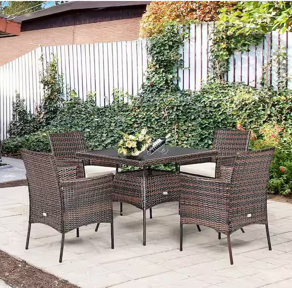 COSTWAY 5 Pieces Wicker Brown Patio Dining Set