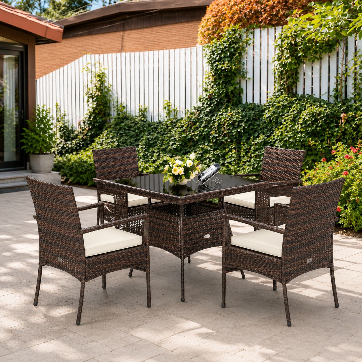 Costway 5 Pieces Wicker Brown Patio Dining Set
