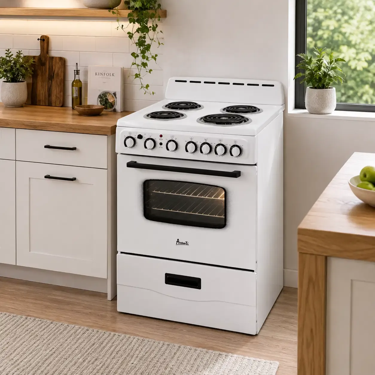 Avanti 24" Freestanding Electric Range with 4 Coil Burners, 2.6 Cu. Ft. Oven, Bake &amp; Broil, Storage Drawer, Ideal for Small Kitchens, White (ERU240P0W)