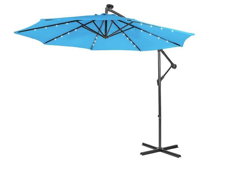 COSTWAY 10FT Solar Powered Metal Umbrella With LED Lights in Turquoise
