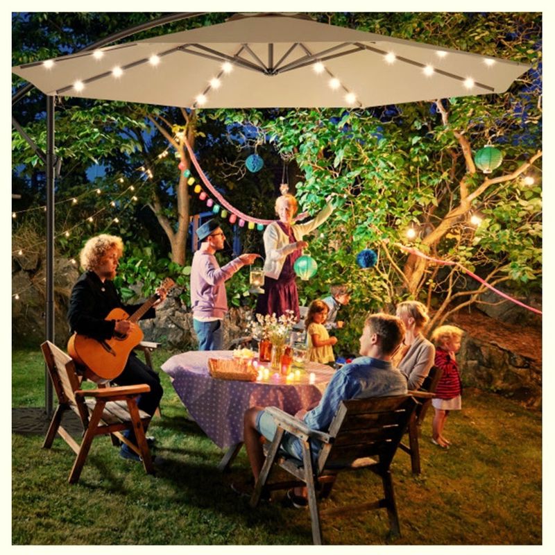 COSTWAY 10 Feet Patio Hanging Solar LED Umbrella Sun Shade with Cross Base