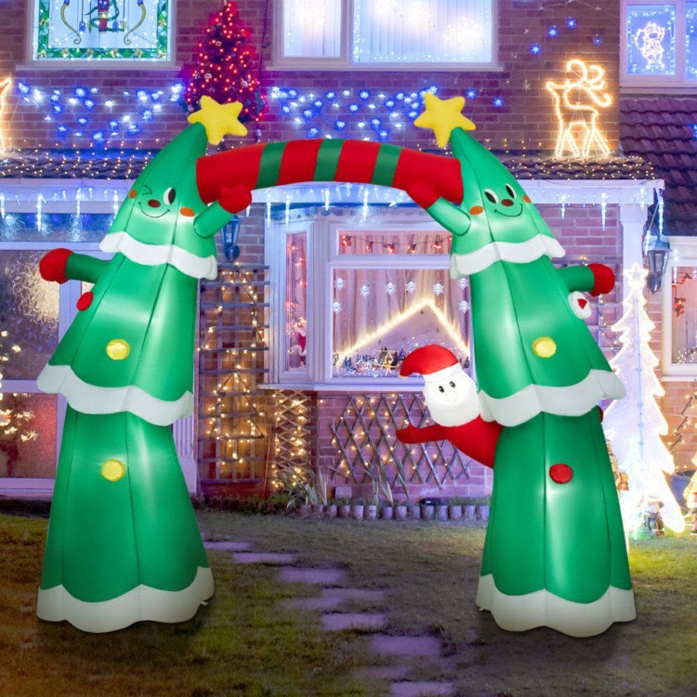 Costway 11 Feet Lighted Christmas Inflatable Archway Decoration with Santa Claus