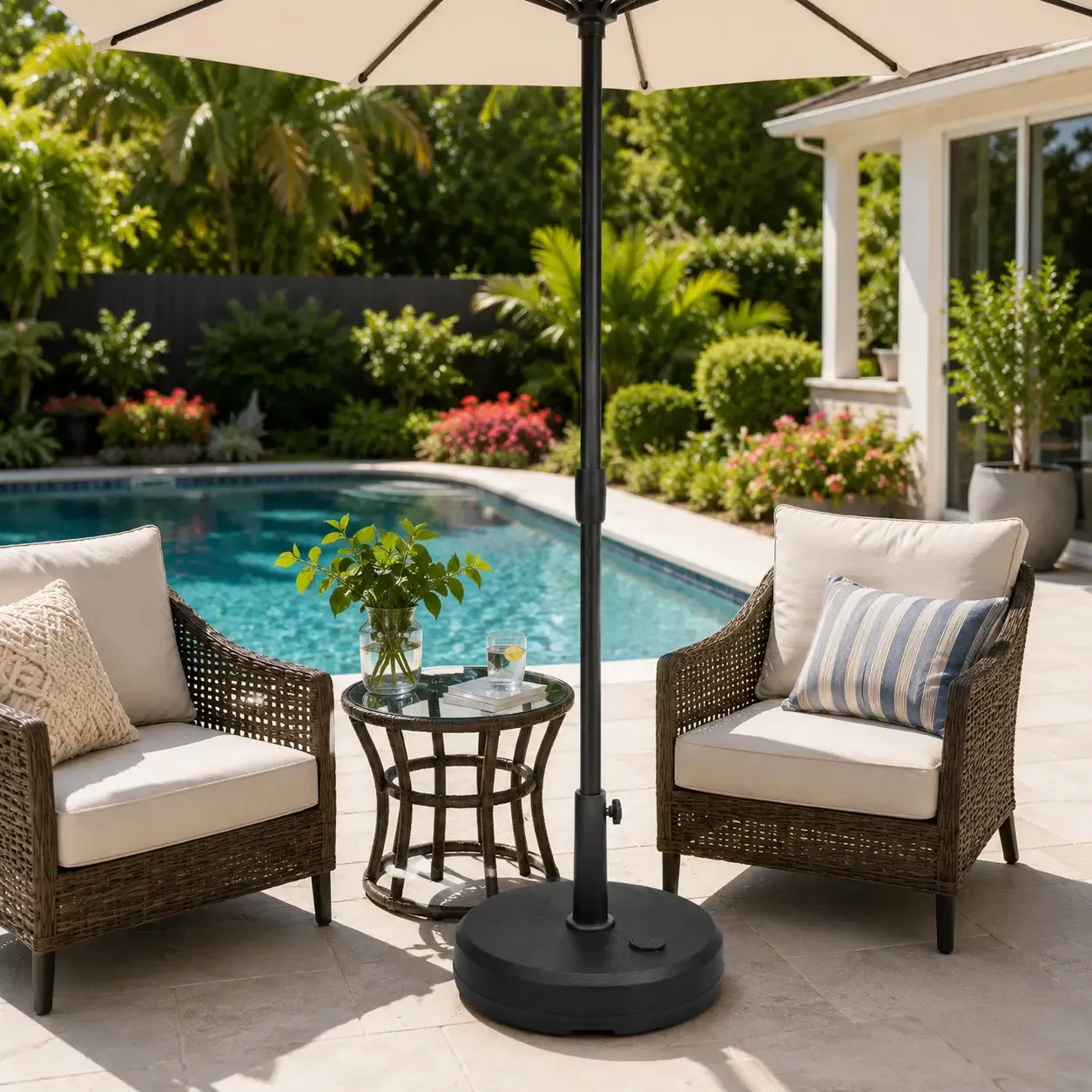 Costway 20 Inch Round Water &amp; Sand Filled Umbrella Base - 23L (4.8 Gal) Capacity, Fits 1.5" &amp; 1.9" Poles, HDPE &amp; Steel Construction, Black