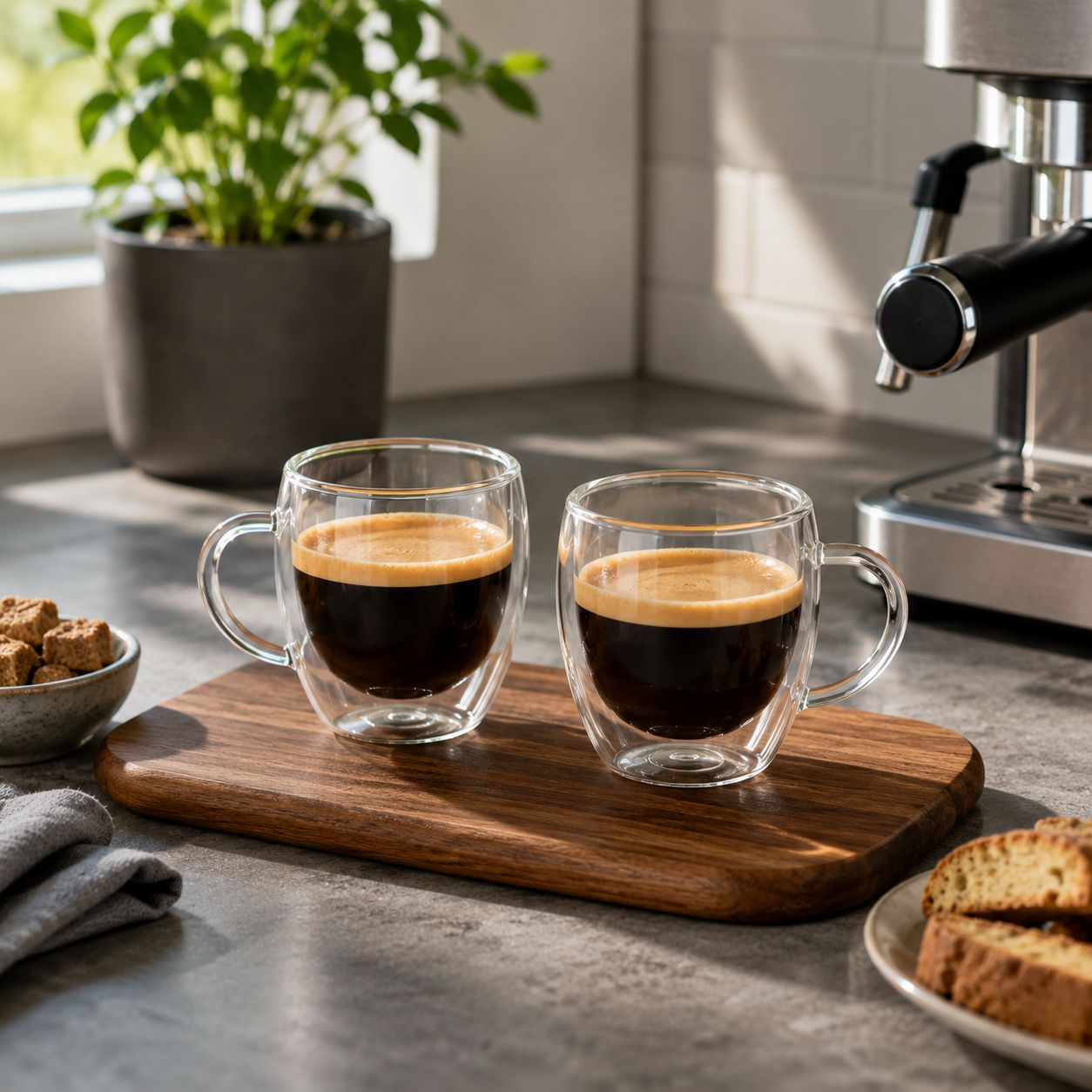 BENE CASA 2-Piece 3 Oz. Double-Wall Insulated Glass Espresso Cup Set, Heat- and Condensation-Resistant Design, Clear  BC-99744