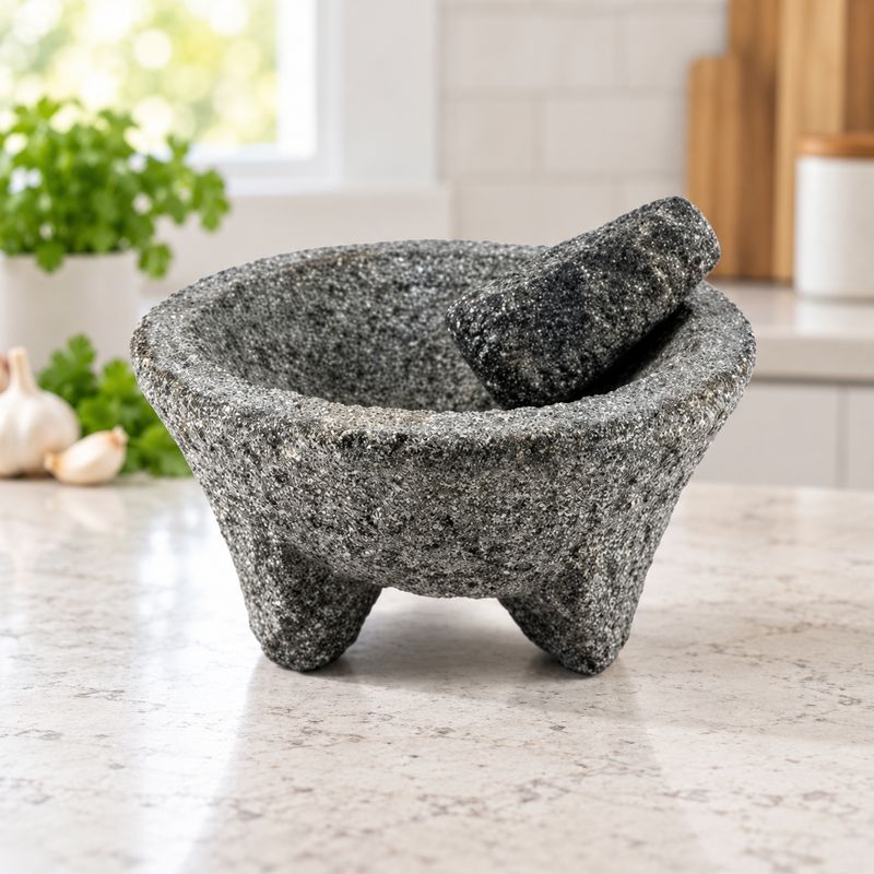 BENE CASA Double-Sided Gray Granite Mortar and Pestle Set, Extra-Large Bowl with Easy-Grip Pestle for Herbs, Spices and Guacamole  BC-42205