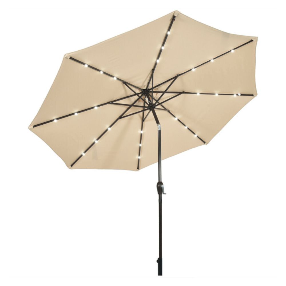 COSTWAY 10 Feet Patio Solar Umbrella with Crank and LED Lights, Color: beige