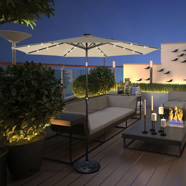 COSTWAY 10 Feet Patio Solar Umbrella with Crank and LED Lights