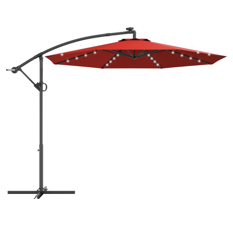 Costway 10 Feet Patio Hanging Solar LED Umbrella Dark Wine