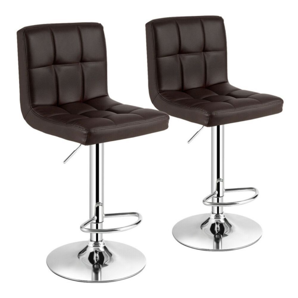Costway Bar Stool Seat, 46 in. Adjustable Height with 360° Swivel &amp; Built-In Footrest, Faux Leather Upholstery, Brown (Set of 2), Color: Brown