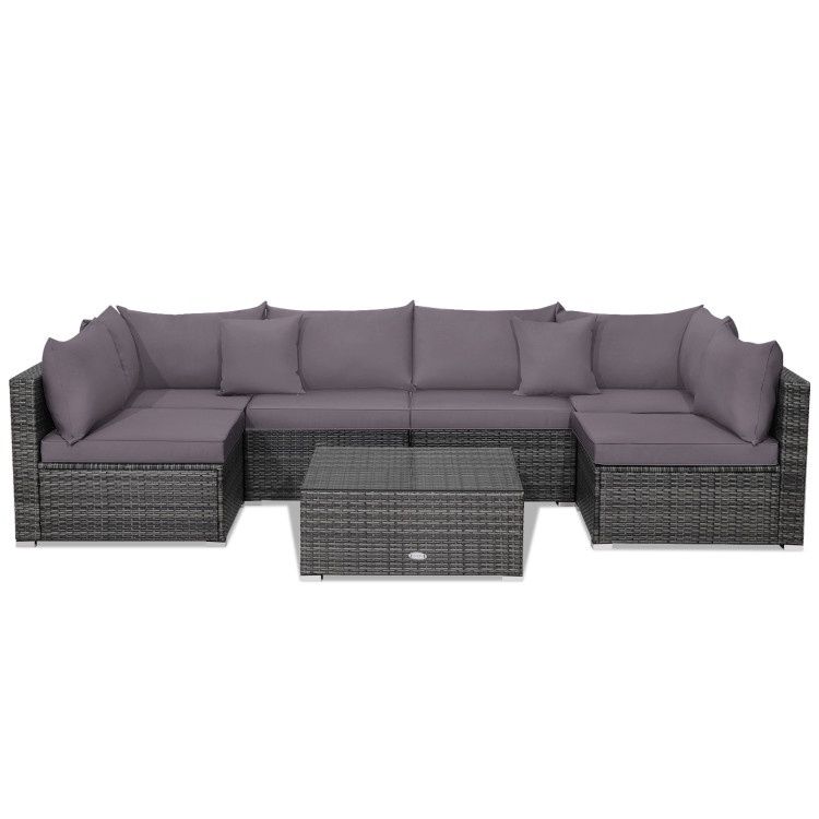 COSTWAY 7 Piece Patio Rattan Sectional Sofa Set With Cushions, Color: Grey
