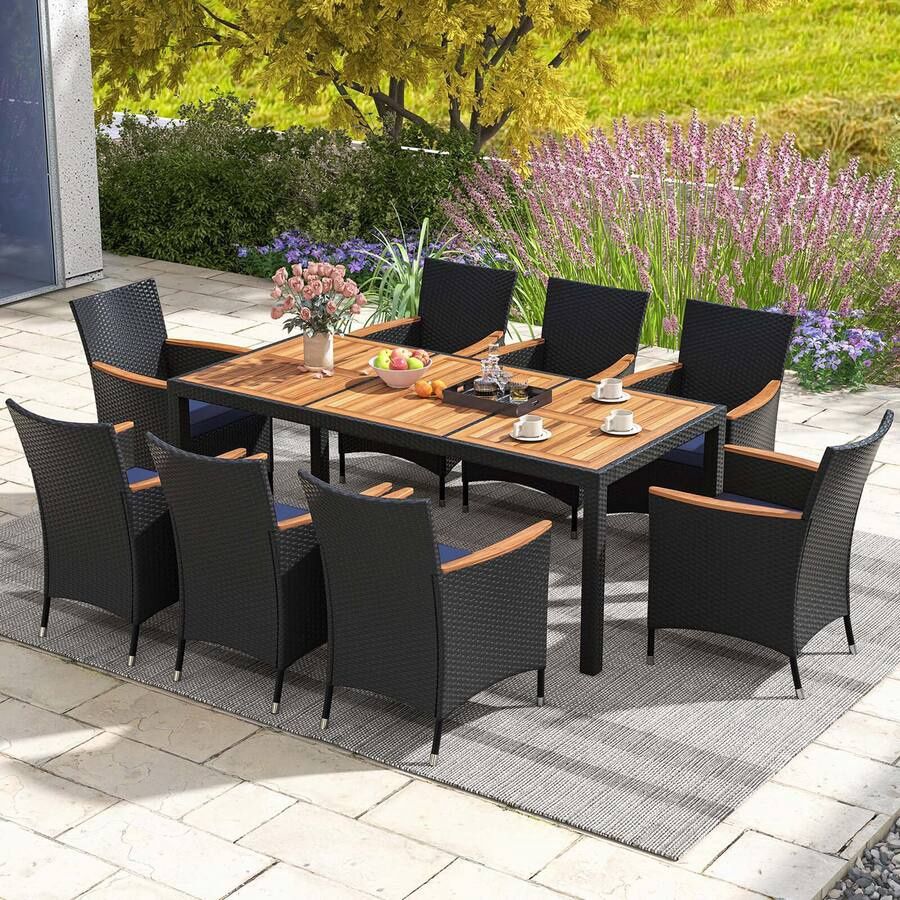 COSTWAY 9 Piece Outdoor Dining Set with Acacia Wood Table Top