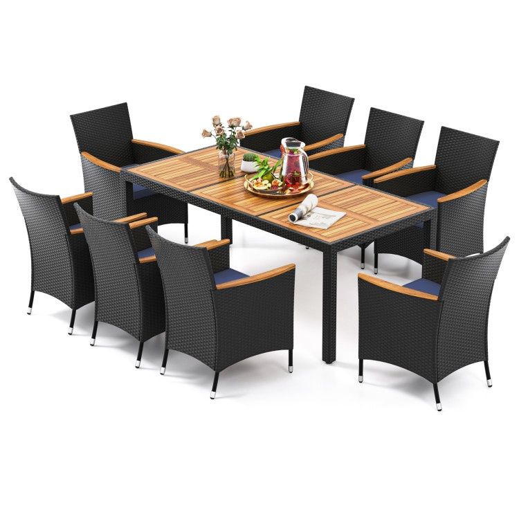 COSTWAY 9 Piece Outdoor Dining Set with Acacia Wood Table Top