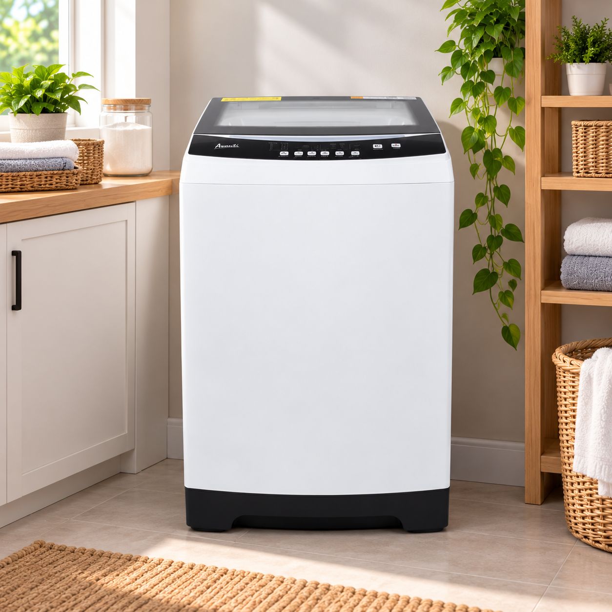 AVANTI 3.0 cu. ft. Portable Top Load Washer with 6 Wash Cycles, Bottom Pulsator, Delay Start and Soft-Close Glass Lid, White, STW30D0W